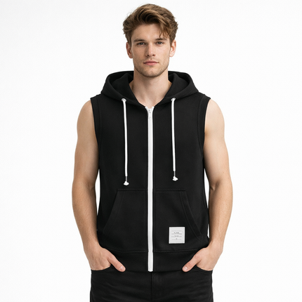 Ermeløs Hoodie til Herre med Glidelås – Oversized Streetwear Vest