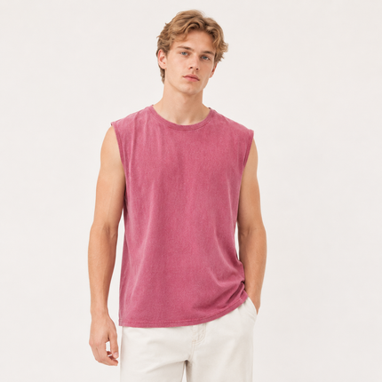Vasket Bomulls Tank Top til Herre – Ermeløs Trenings- og Sommertopp