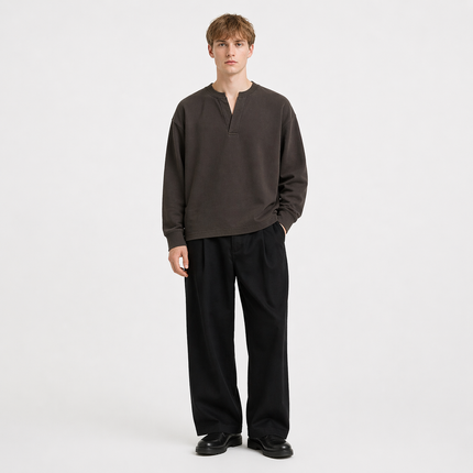 Langermet Henley T-skjorte til Herre – Fake Two-Piece & Japansk Minimalistisk Stil