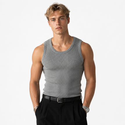 Elastisk Strikket Tanktop for Herre – Figurnær Ermeløs Treningstopp