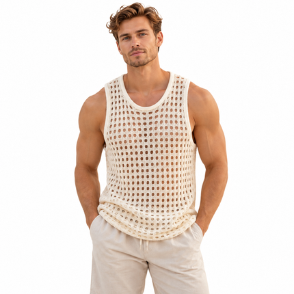 Ermeløs mesh-tanktop for menn med gjennombrutt design – S–2XL