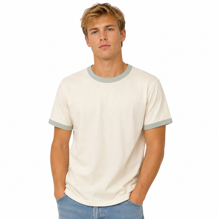 Unisex T-skjorte i Bomull med Kontrastkrage – Casual Sommertopp for Par