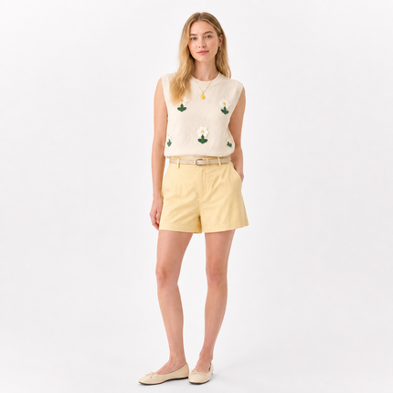 Ermeløs Topp til Dame – 3D Blomsterbroderi & Retro Stil