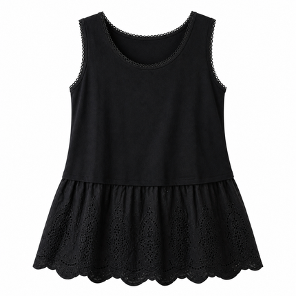 Bomullssinglet til Dame – Mori Girl Stil & Blondedetaljer