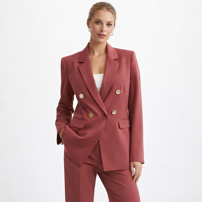 Elegant Dameblazer med Metallspenne – Hvit Dressjakke i Eksklusiv Stil | Klassisk og Moderne Jakke til Vår og Høst (2025)