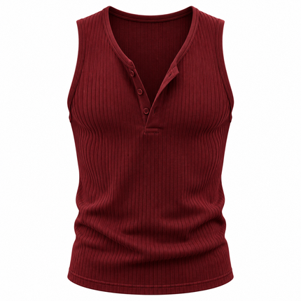 Ribbestrikket Henley-tanktop for menn med V-hals og figurnær passform