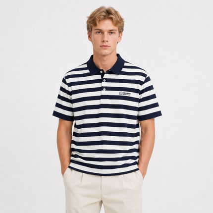 Stripet Polo til Herre – Kortermet Business Casual Pikéskjorte