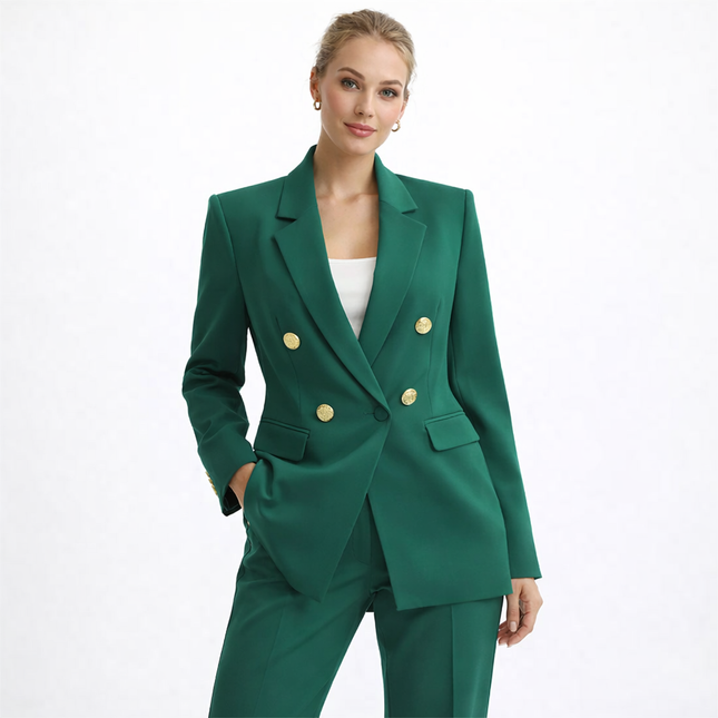 Elegant Dameblazer med Metallspenne – Hvit Dressjakke i Eksklusiv Stil | Klassisk og Moderne Jakke til Vår og Høst (2025)