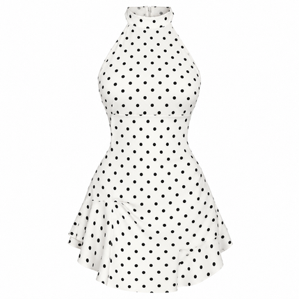Prikkete Halterneck Minikjole for Dame – Elegant Kjole med Åpen Rygg