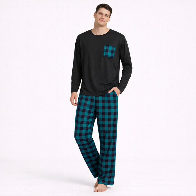 Rutete Pysjsett for Menn – Langermet Skjorte og Bukse | Mykt og Varmt To-delt Nattøy til Høst og Vinter