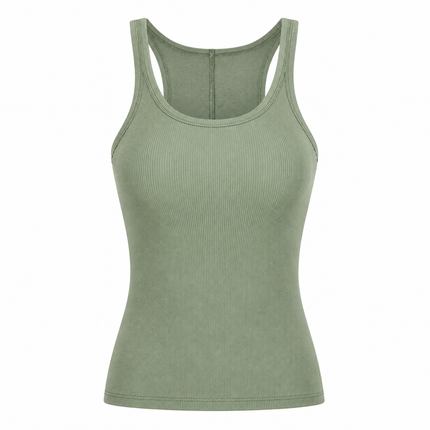 Grønn Ribbestrikket Tanktop for Dame – Ermeløs Figurnær Sommertopp