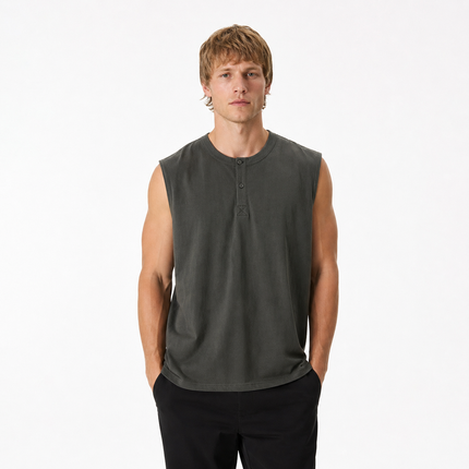 Ermeløs Henley T-skjorte til Herre – 100% Bomull Oversized Singlet