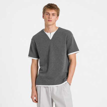 T-skjorte til Herre 260g – 2-i-1 Design med Halv Knappestolpe og Moderne Sommerstil