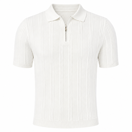 Strikket Polo med Glidelås til Herre – Vintage Jacquard Sommertopp
