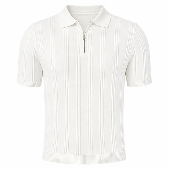 Strikket Polo med Glidelås til Herre – Vintage Jacquard Sommertopp