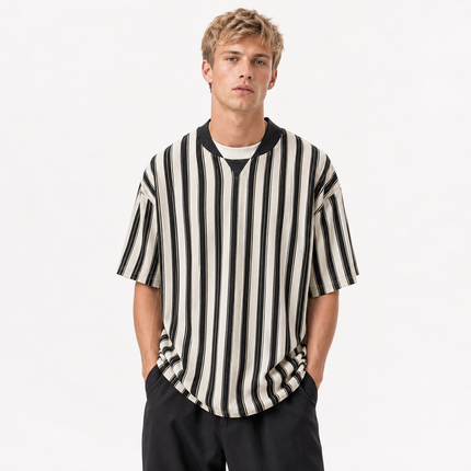 T-skjorte til Herre – Baseballkrage med Stripet Design