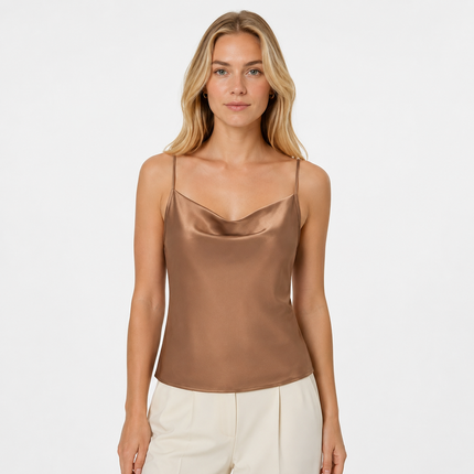 Hvit Satin Camitopp til Dame – Silkemyk Sommer Singlet med Stropper