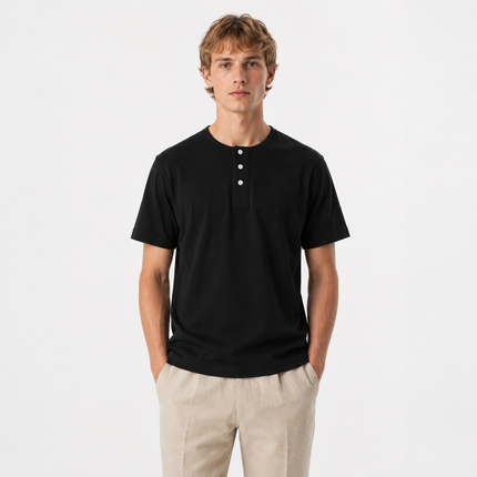 Retro Henley T-skjorte til Herre – Vasket Bomull med Amerikansk Vintage Stil
