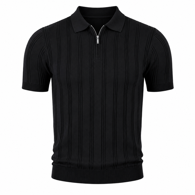 Strikket Polo med Glidelås til Herre – Vintage Jacquard Sommertopp