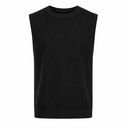 Strikket Tanktop for Herre – Ermeløs Topp med Utskjært Struktur og Rund Hals