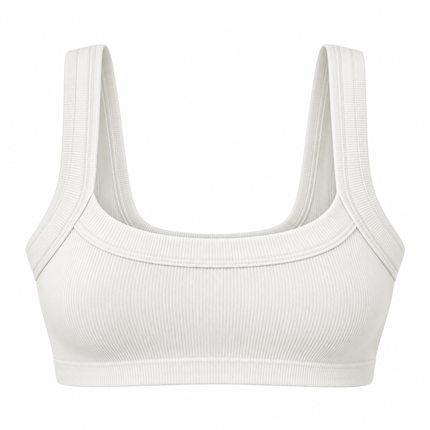 Hvit ribbestrikket tube crop top i bomull