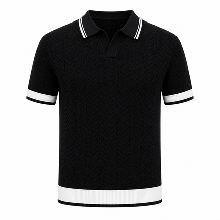 Strikket Polo for Herre med Struktur – Kortermet Business Casual i Color Block