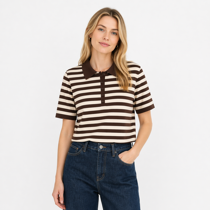 Stripet Polo T-skjorte til Dame – 100% Bomull & Klassisk Sommerstil