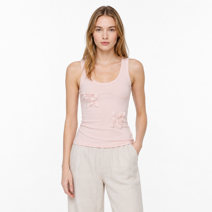 Strikket Camisole til Dame med 3D-Blomster – Elegant Sommertopp