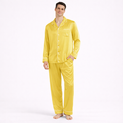Eksklusivt Pysjsett for Menn i 100 % Ekte Silke – 25 Momme Sateng | Langermet Luksus Nattøy og Loungewear til Sommer og Høst