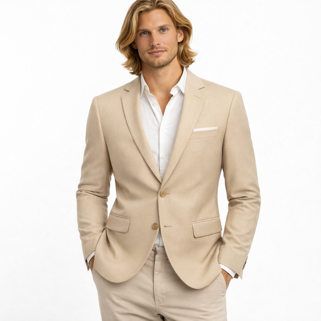 Casual Blazer for Menn – Ensfarget V-hals Dressjakke med Enkelt Knappefeste | Lett og Stilren Jakke til Vår og Høst