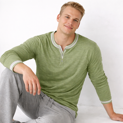 Langermet Herre T-skjorte med V-hals – Myk, Elastisk og Komfortabel til Høst og Vinter