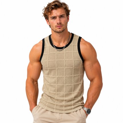 Strikket tanktop for menn med 3D-rutemønster