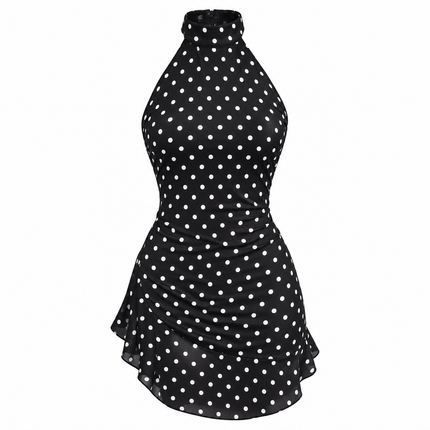 Prikkete Halterneck Minikjole for Dame – Elegant Kjole med Åpen Rygg