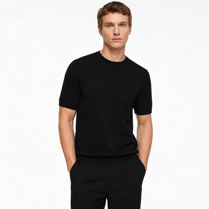 Strikket T-skjorte til Herre – Rund Hals i Ullblanding for Business Casual Stil