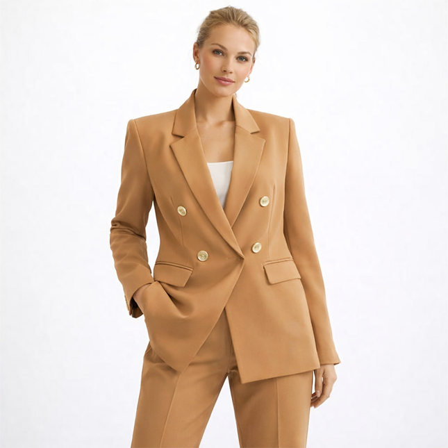 Elegant Dameblazer med Metallspenne – Hvit Dressjakke i Eksklusiv Stil | Klassisk og Moderne Jakke til Vår og Høst (2025)