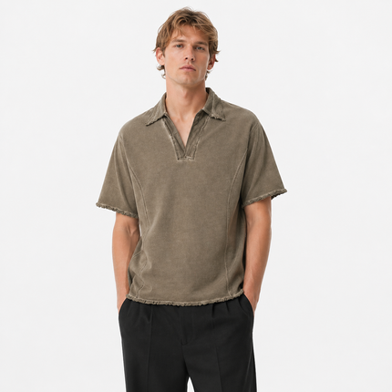 Retro Polo T-skjorte til Herre – Distressed Safari Stil & Løs Passform