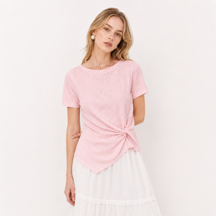 Off-Shoulder Strikket Topp til Dame – Beige Jacquard Sommertopp