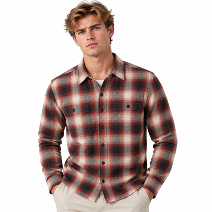 Oversized Rutete Flanellskjorte for Herre – Tykk 280 g/m² Langermet Skjorte