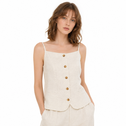 Stroppeløs Croptop i 100 % Lin for Dame – Minimalistisk Topp med Knapper
