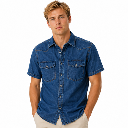 Kortermet Denimskjorte i Bomull for Herre – Casual Sommertopp