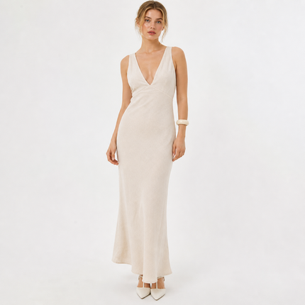 V-hals Cami Maxikjole til Dame – Innsvingt Midje & Lace-Up Rygg