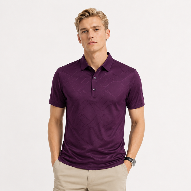 Slim Fit Poloskjorte til Herre – Lyocell- og Silkeblanding med Elegant Struktur