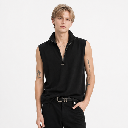 Ermeløs Topp til Herre | Streetwear Singlet med Ståkrage og Glidelås