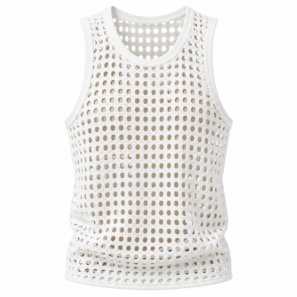 Ermeløs mesh-tanktop for menn med gjennombrutt design – S–2XL