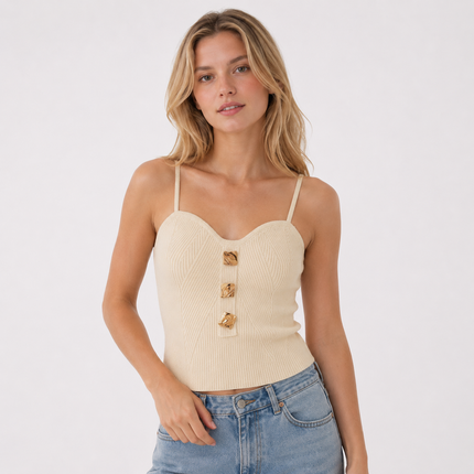 Cross-Knit Camisole til Dame – Slim Fit Ermeløs Sommertopp