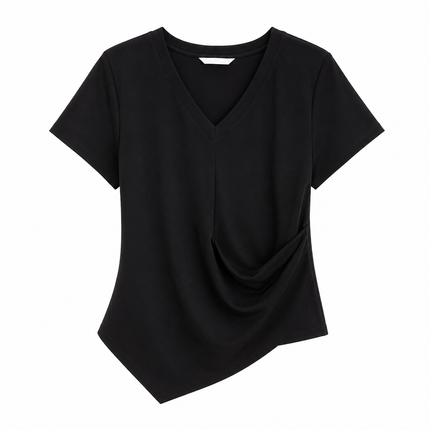 Figursydd Topp til Dame – V-Hals med Drapert Midje og Asymmetrisk Design