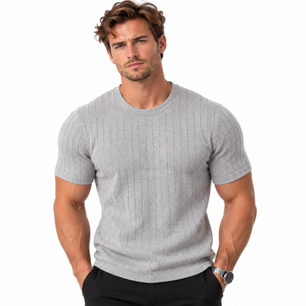 Ribbestrikket T-skjorte for menn med business-casual stil