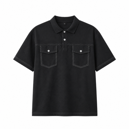 Denim Polo til Herre – Kortermet Polo med Doble Brystlommer
