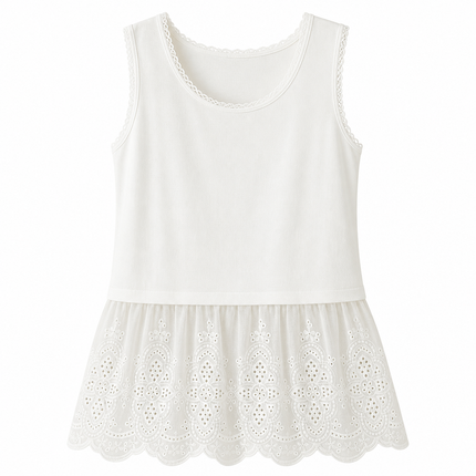 Bomullssinglet til Dame – Mori Girl Stil & Blondedetaljer