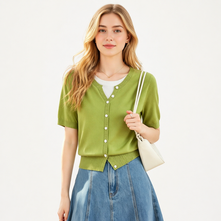 V-hals Topp til Dame – Mock Two-Piece Design & Slim Fit Sommerstil